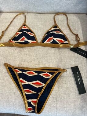 Marc by Marc Jacobs Navy, Red, Cream Bikini with Gold Trim